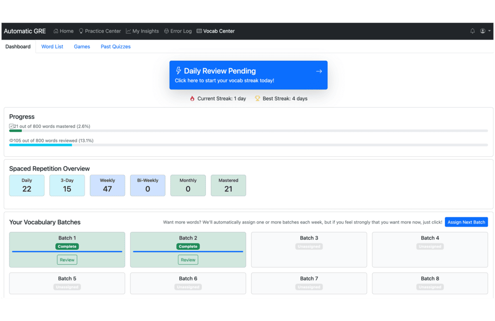 Vocabulary System Screenshot